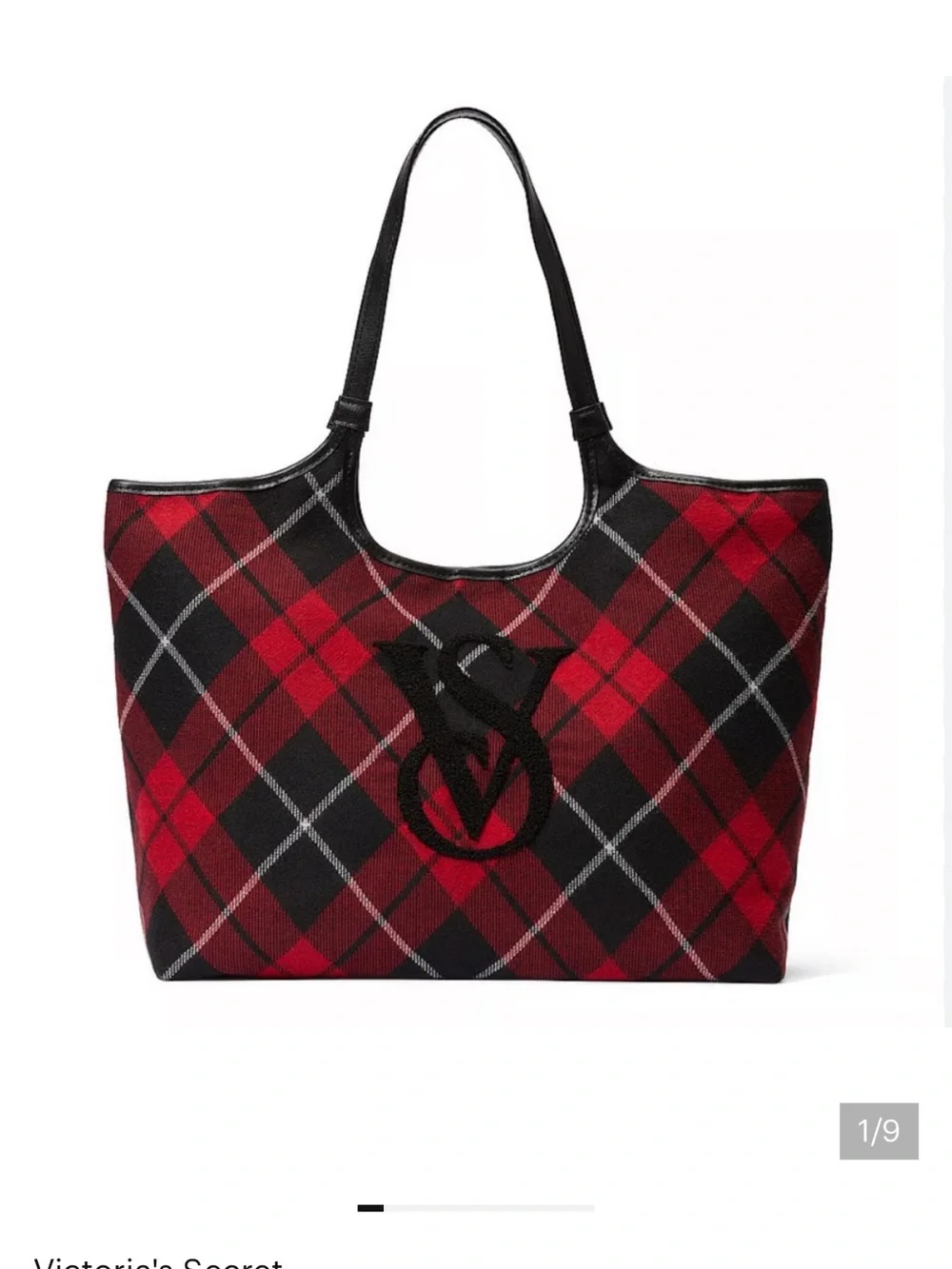 Victoria’s Secret WT Plaid Tote Bag with Monogram Accent - Red & Black